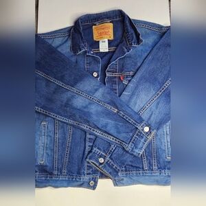 Vintage Mens Levi's Dark Wash Denim Relaxed Trucker Jacket Size M